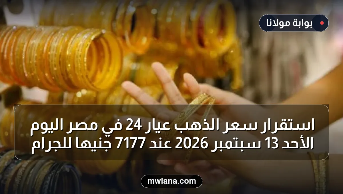 استقرار سعر الذهب عيار 24 في مصر اليوم الأحد 13 سبتمبر 2026 عند 7177 جنيها للجرام
